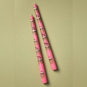 Anthropologie Forage Fall Icon Taper Candles Set of 2 Autumn Acorn Pink NWT